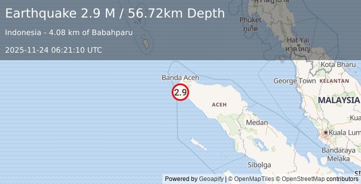 Earthquake Northern Sumatra, Indonesia (3.1 M) (2025-11-24 06:21:09 UTC)