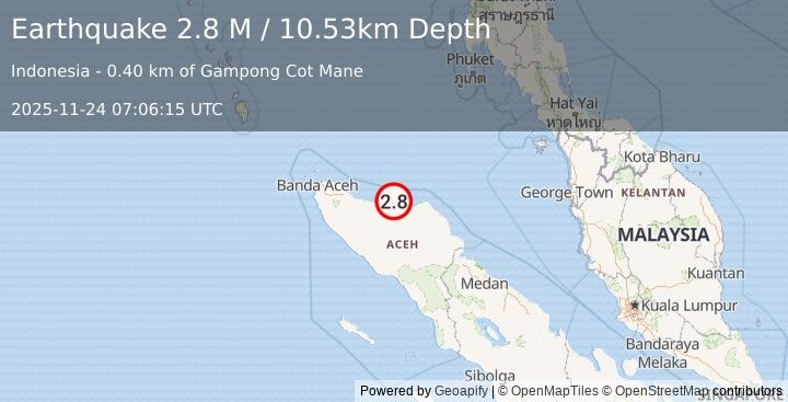 Earthquake Northern Sumatra, Indonesia (2.7 M) (2025-11-24 07:06:14 UTC)
