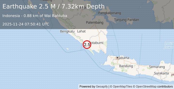 Earthquake Southern Sumatra, Indonesia (2.5 M) (2025-11-24 07:50:40 UTC)