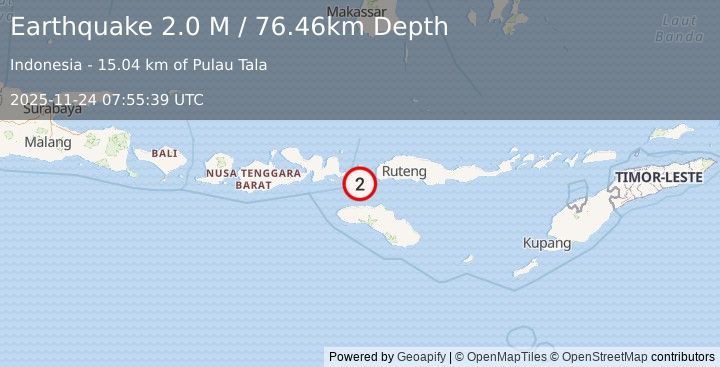 Earthquake Flores Region, Indonesia (2.0 M) (2025-11-24 07:55:39 UTC)