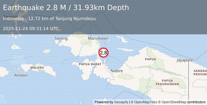 Earthquake West Papua Region, Indonesia (2.8 M) (2025-11-24 09:31:14 UTC)