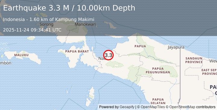 Earthquake West Papua Region, Indonesia (3.2 M) (2025-11-24 09:34:42 UTC)
