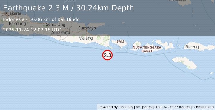 Earthquake South of Bali, Indonesia (2.3 M) (2025-11-24 12:02:17 UTC)