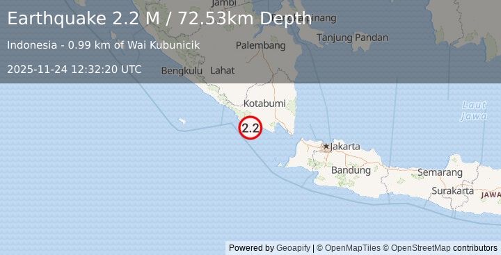 Earthquake Southern Sumatra, Indonesia (2.2 M) (2025-11-24 12:32:17 UTC)