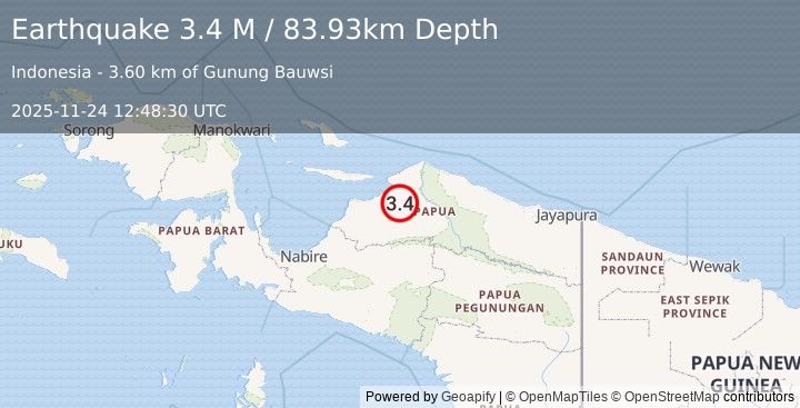 Earthquake West Papua, Indonesia (3.4 M) (2025-11-24 12:48:30 UTC)