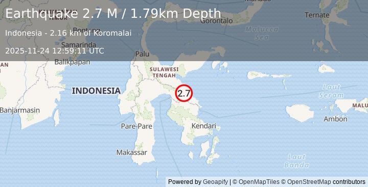 Earthquake Sulawesi, Indonesia (2.7 M) (2025-11-24 12:59:11 UTC)