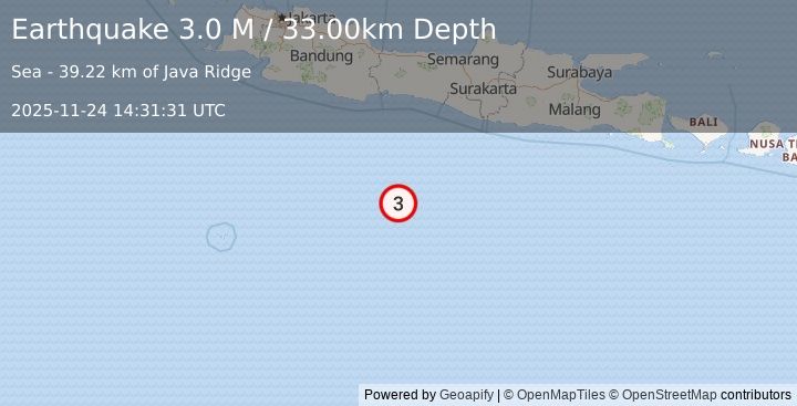 Earthquake South of Java, Indonesia (3.0 M) (2025-11-24 14:31:33 UTC)