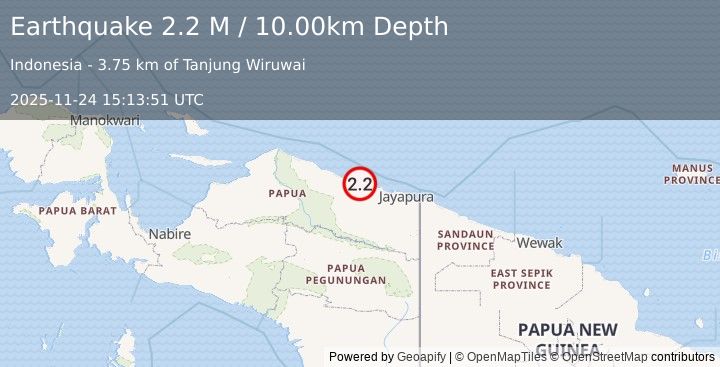 Earthquake Near North Coast of West Papua (2.2 M) (2025-11-24 15:13:51 UTC)