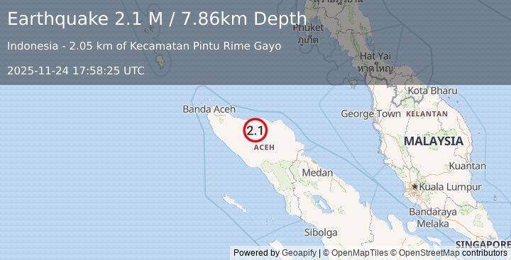 Earthquake Northern Sumatra, Indonesia (2.1 M) (2025-11-24 17:58:25 UTC)
