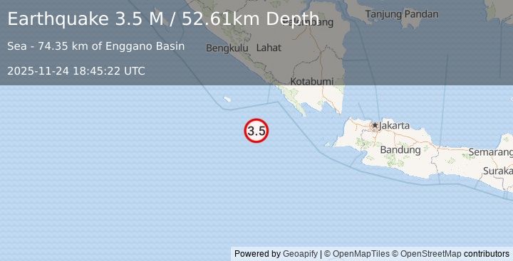 Earthquake Southwest of Sumatra, Indonesia (3.5 M) (2025-11-24 18:45:22 UTC)