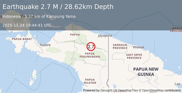 Earthquake West Papua, Indonesia (2.7 M) (2025-11-24 19:44:41 UTC)