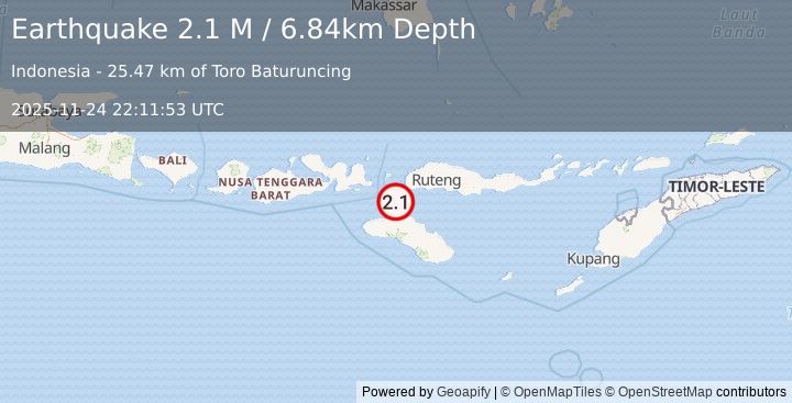 Earthquake Sumba Region, Indonesia (2.1 M) (2025-11-24 22:11:53 UTC)