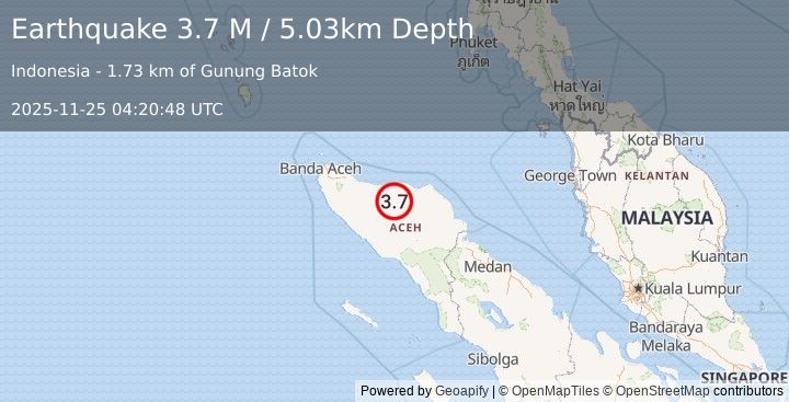 Earthquake Northern Sumatra, Indonesia (3.6 M) (2025-11-25 04:20:49 UTC)