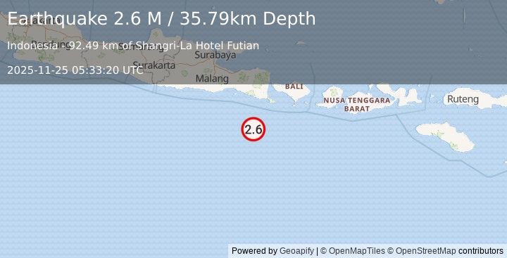 Earthquake South of Java, Indonesia (2.9 M) (2025-11-25 05:33:19 UTC)