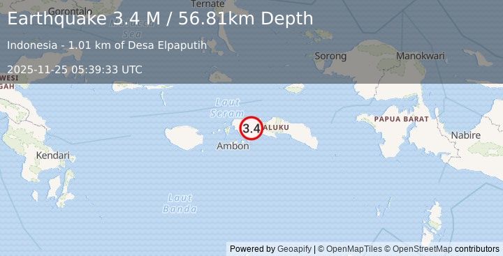 Earthquake Seram, Indonesia (3.8 M) (2025-11-25 05:39:34 UTC)