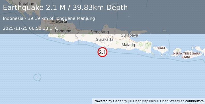 Earthquake Java, Indonesia (2.1 M) (2025-11-25 06:50:13 UTC)