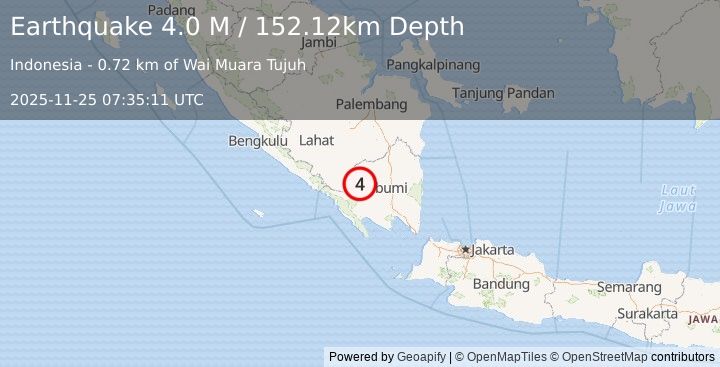 Earthquake Southern Sumatra, Indonesia (4.0 M) (2025-11-25 07:35:11 UTC)