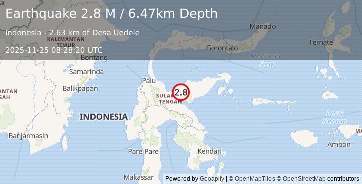 Earthquake Sulawesi, Indonesia (2.8 M) (2025-11-25 08:28:21 UTC)