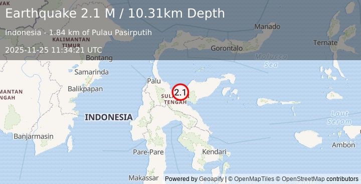 Earthquake Sulawesi, Indonesia (2.1 M) (2025-11-25 11:34:21 UTC)