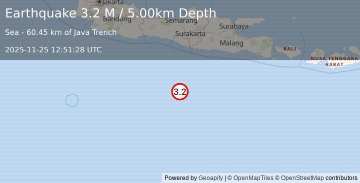 Earthquake South of Java, Indonesia (3.0 M) (2025-11-25 12:51:29 UTC)