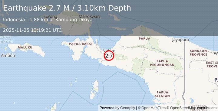 Earthquake West Papua Region, Indonesia (2.7 M) (2025-11-25 13:19:21 UTC)
