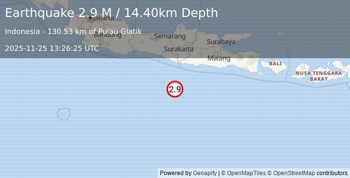 Earthquake South of Java, Indonesia (2.9 M) (2025-11-25 13:26:25 UTC)