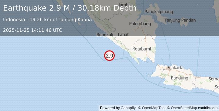 Earthquake Southern Sumatra, Indonesia (2.9 M) (2025-11-25 14:11:47 UTC)