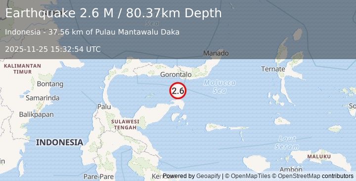 Earthquake Minahassa Peninsula, Sulawesi (2.6 M) (2025-11-25 15:32:54 UTC)