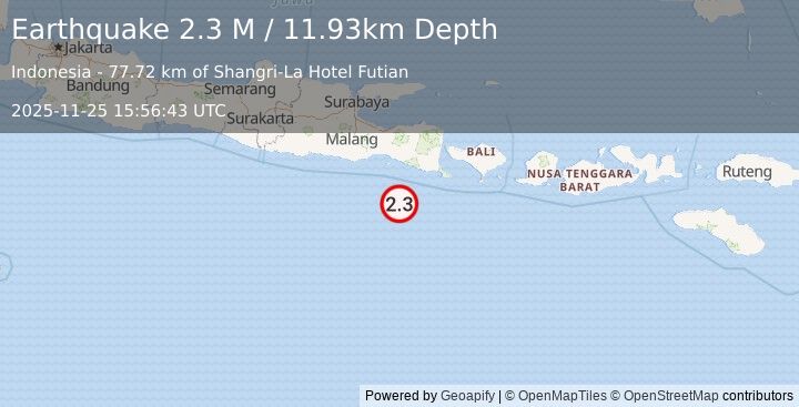 Earthquake South of Java, Indonesia (2.3 M) (2025-11-25 15:56:43 UTC)