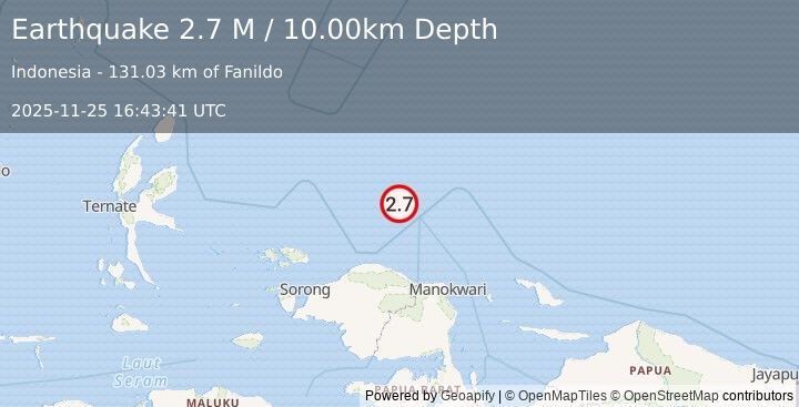 Earthquake West Papua Region, Indonesia (2.7 M) (2025-11-25 16:43:41 UTC)