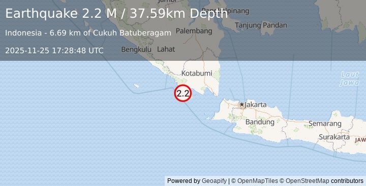 Earthquake Southern Sumatra, Indonesia (2.1 M) (2025-11-25 17:28:43 UTC)