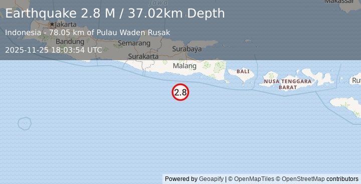 Earthquake South of Java, Indonesia (2.8 M) (2025-11-25 18:03:54 UTC)