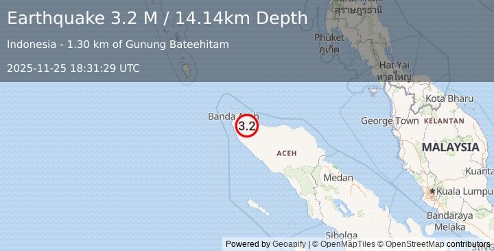 Earthquake Northern Sumatra, Indonesia (3.2 M) (2025-11-25 18:31:31 UTC)
