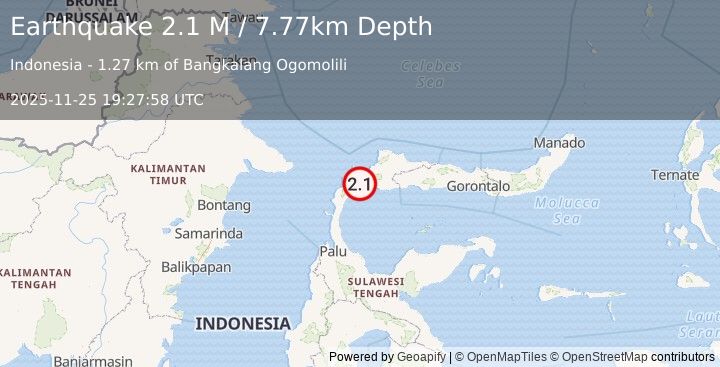 Earthquake Minahassa Peninsula, Sulawesi (2.1 M) (2025-11-25 19:27:58 UTC)