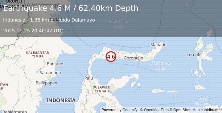 Earthquake Minahassa Peninsula, Sulawesi (4.6 M) (2025-11-25 20:40:42 UTC)