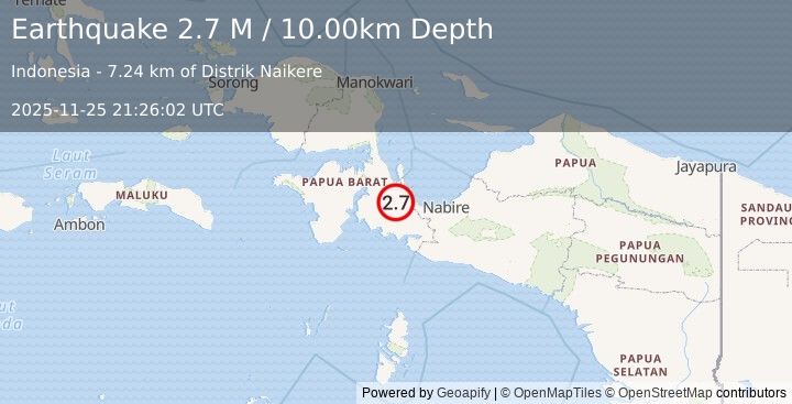 Earthquake West Papua Region, Indonesia (2.7 M) (2025-11-25 21:26:02 UTC)