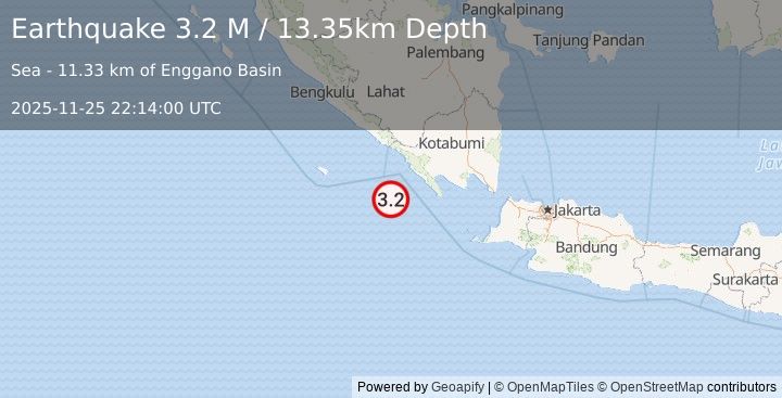 Earthquake Southwest of Sumatra, Indonesia (3.2 M) (2025-11-25 22:13:59 UTC)
