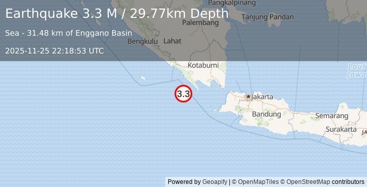 Earthquake Sunda Strait, Indonesia (3.3 M) (2025-11-25 22:18:52 UTC)