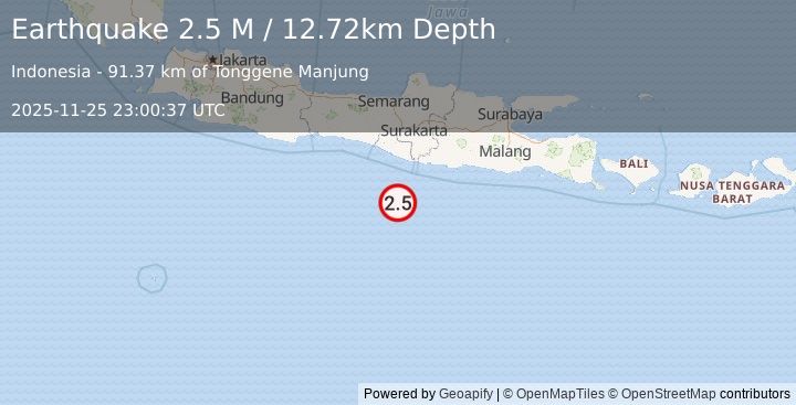 Earthquake South of Java, Indonesia (2.8 M) (2025-11-25 23:00:37 UTC)