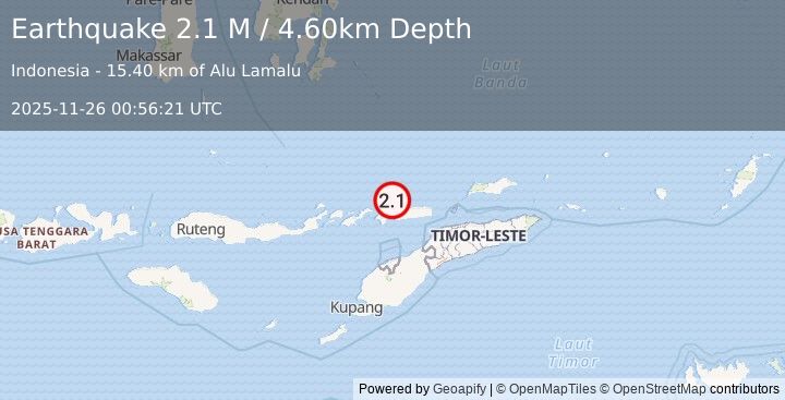 Earthquake Timor Region (2.1 M) (2025-11-26 00:56:21 UTC)