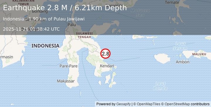 Earthquake Sulawesi, Indonesia (2.8 M) (2025-11-26 01:38:41 UTC)