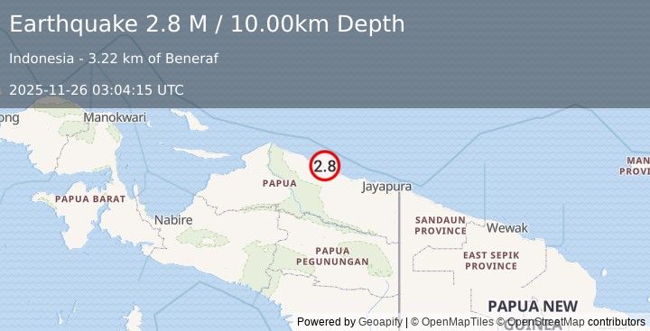 Earthquake Near North Coast of West Papua (3.0 M) (2025-11-26 03:04:21 UTC)