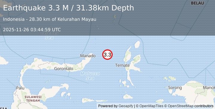 Earthquake Northern Molucca Sea (3.3 M) (2025-11-26 03:44:59 UTC)