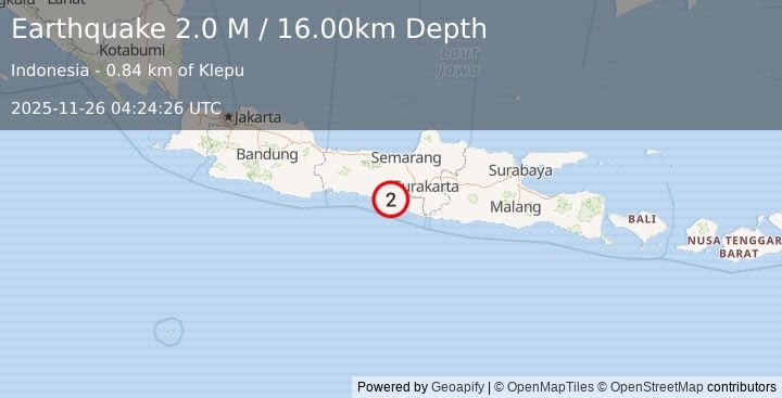 Earthquake Java, Indonesia (2.1 M) (2025-11-26 04:24:27 UTC)
