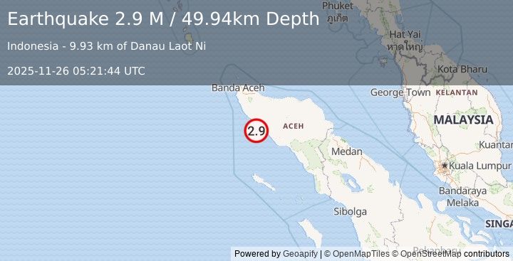 Earthquake Northern Sumatra, Indonesia (2.9 M) (2025-11-26 05:21:44 UTC)