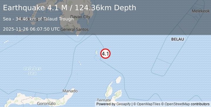 Earthquake Talaud Islands, Indonesia (4.1 M) (2025-11-26 06:07:50 UTC)