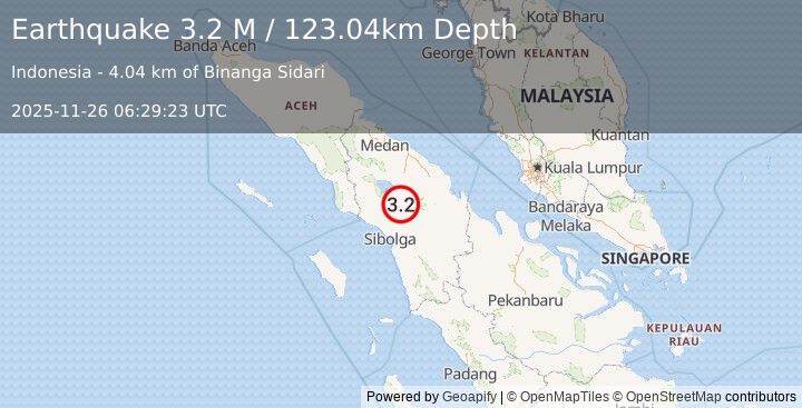 Earthquake Northern Sumatra, Indonesia (3.4 M) (2025-11-26 06:29:23 UTC)