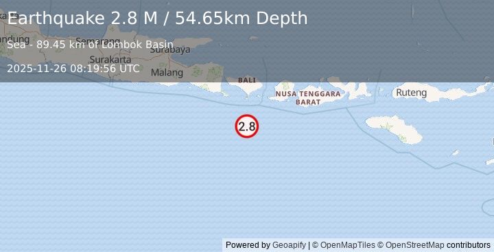 Earthquake South of Bali, Indonesia (2.9 M) (2025-11-26 08:19:57 UTC)