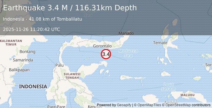 Earthquake Minahassa Peninsula, Sulawesi (3.4 M) (2025-11-26 11:20:42 UTC)