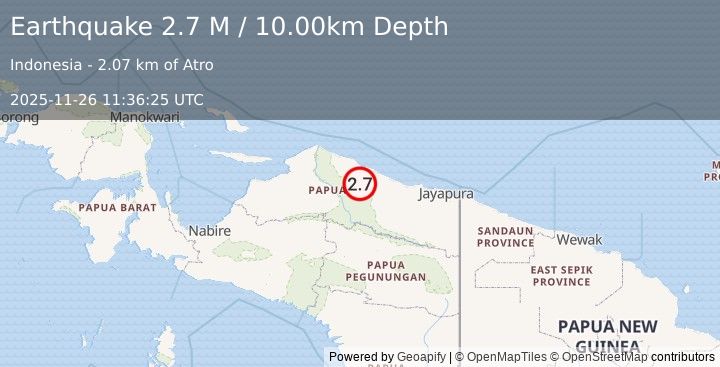 Earthquake West Papua, Indonesia (2.7 M) (2025-11-26 11:36:25 UTC)